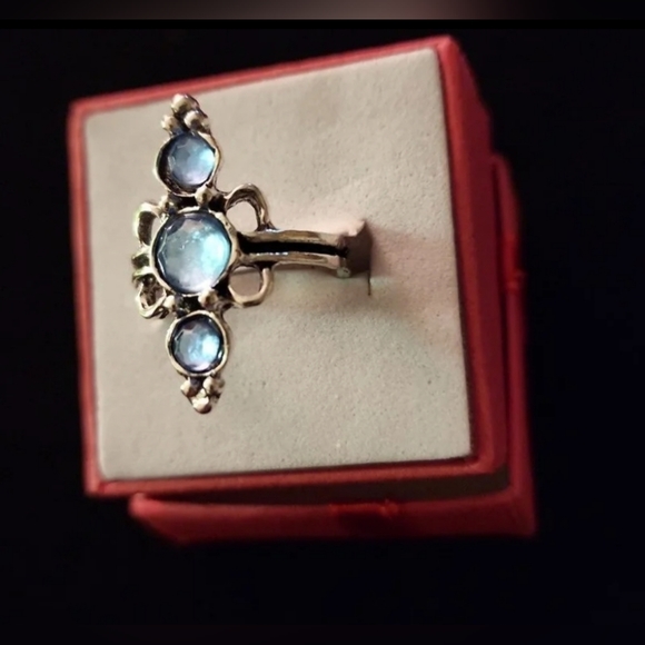 Like New:Diamond/Crystal Blue Topaz Color Silver Ring - Picture 2 of 5